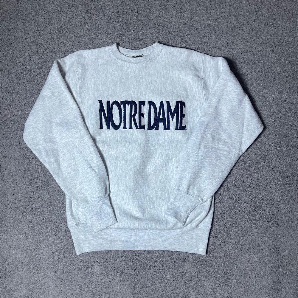 MV Sport Pro Weave Vintage Notre Dame Pullover Embroidered Sweatshirt USA Small